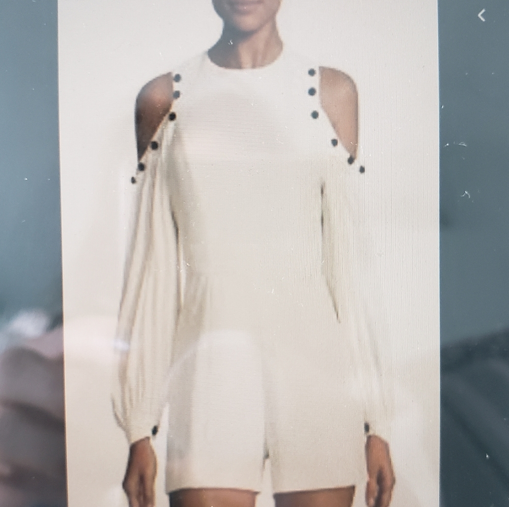 Alexis button-trim cold-shoulder romper